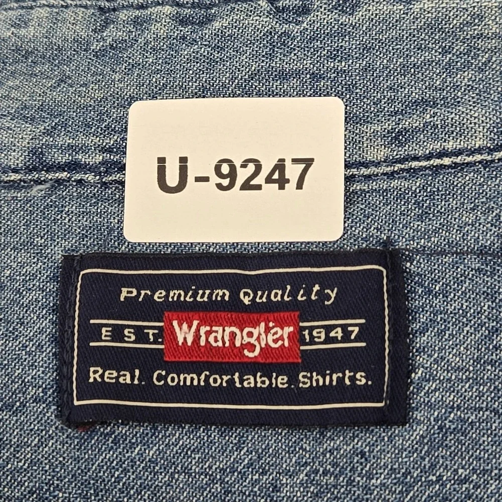 Wrangler Men Button‎ Up Shirt XL Blue Denim Western Long Sleeve